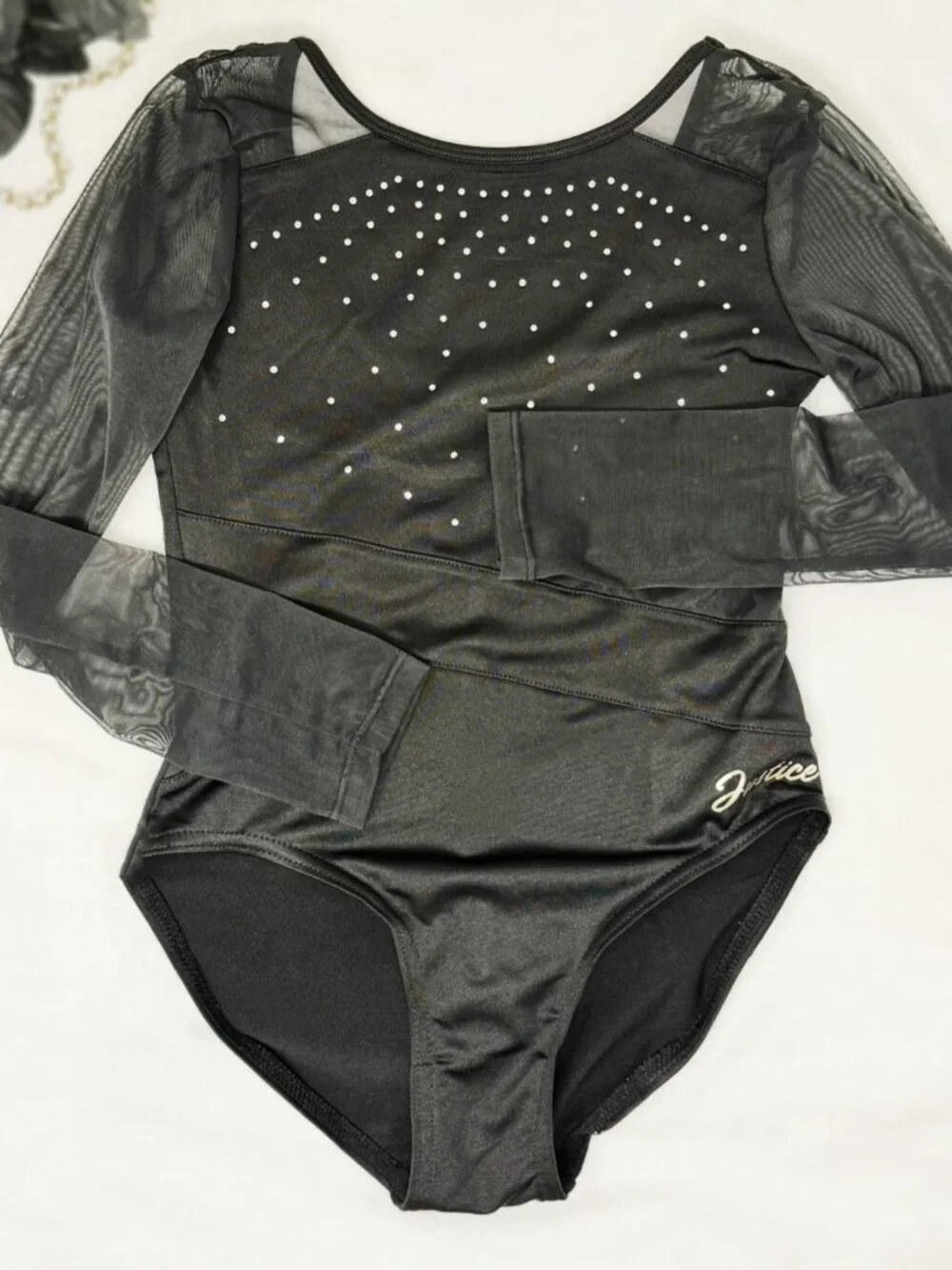 Kids Justice Dance Leotard Girls SMALL 7/8, Long Sleeves Black with Rhinestones